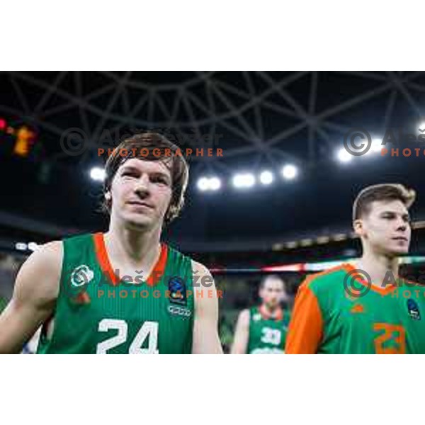 In action during BKT EuroCup basketball match between Cedevita Olimpija (SLO) and Veolia Towers Hamburg in Stozice Hall, Ljubljana, Slovenia on November 15, 2023