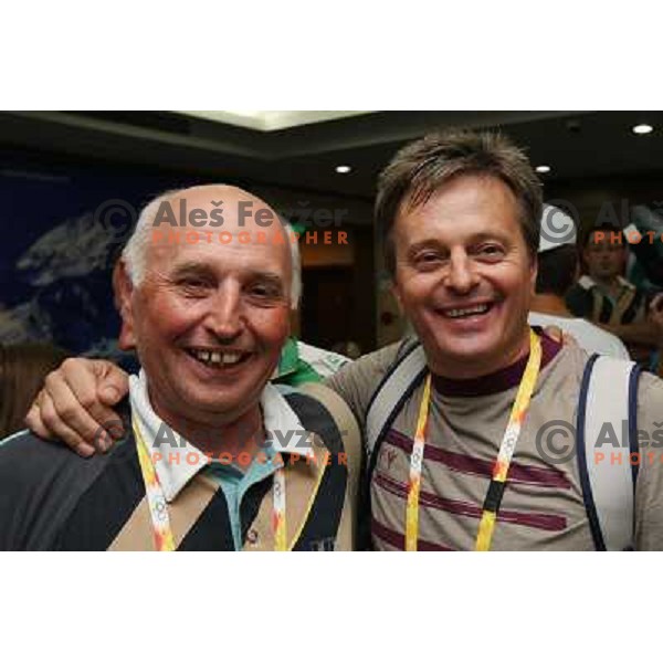 Cermak (left) and Globocnik at Reception for Sara Isakovic in Slovenian house after she won silver medal in swimming at Olympic games in Beijing, China 13.3.2008 