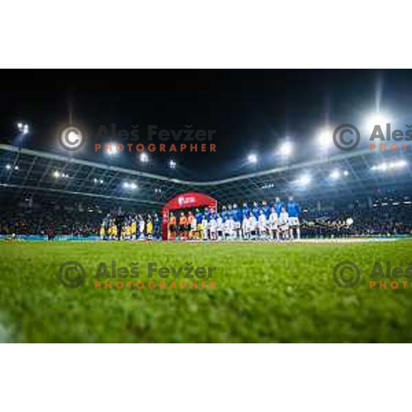 in action during UEFA Euro 2024 Qualifying match between Slovenia and Kazakhstan in Ljubljana, Slovenia on November 20, 2023