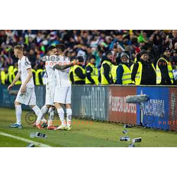 in action during UEFA Euro 2024 Qualifying match between Slovenia and Kazakhstan in Ljubljana, Slovenia on November 20, 2023
