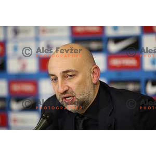 Magomed Adiev, head coach of Kazakhstan at press conference after EURO 2024 Qualifiers between Slovenia and Kazakhstan in Ljubljana, Slovenia on November 20, 2023
