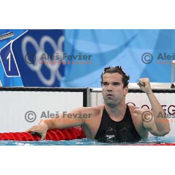 Peter Mankoc (SLO) swimms in qualification of 100 meters butterfly at olympic games in Beijing, China 14.8.2008 