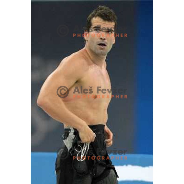 Peter Mankoc (SLO) swimms in qualification of 100 meters butterfly at olympic games in Beijing, China 14.8.2008 