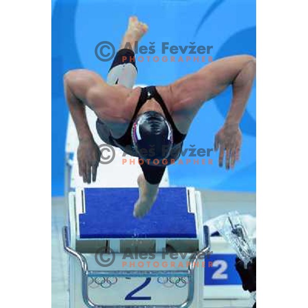 Peter Mankoc (SLO) swimms in qualifiaction at 200 meter backstroke at Olympic games in Beijing, China 14.8.2008 