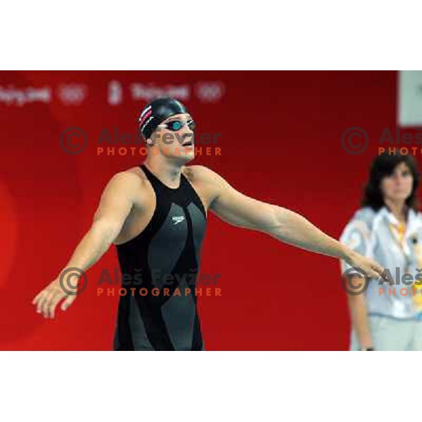 Jernej Godec (SLO) swimms in qualifiaction at 200 meter backstroke at Olympic games in Beijing, China 14.8.2008 