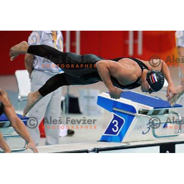 Jernej Godec (SLO) swimms in qualifiaction at 200 meter backstroke at Olympic games in Beijing, China 14.8.2008 