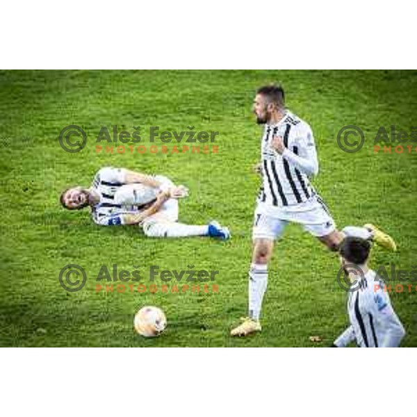 Roko Jurisic and Amadej Marosa in action during Prva liga Telemach football match between Mura and Maribor in Fazanerija, Murska Sobota, Slovenia on November 26, 2023. Photo: Jure Banfi