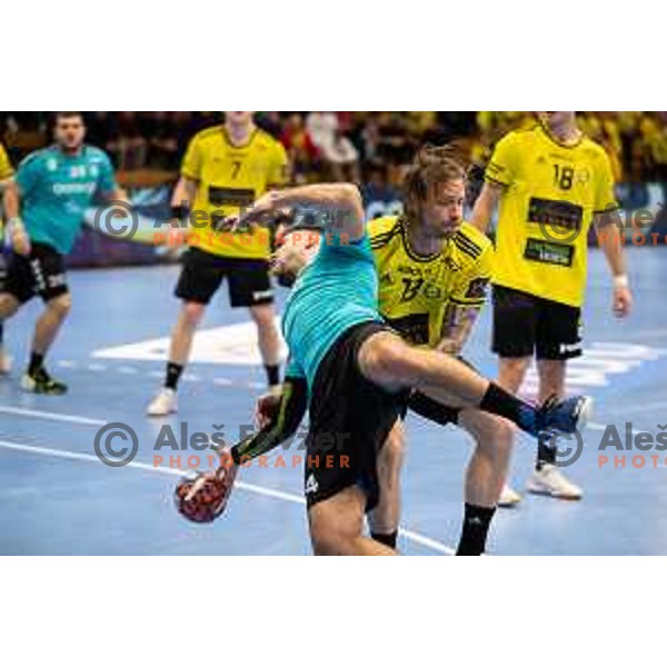 Tilen Sokolic during EHF European league match between Gorenje Velenje and Savehof in Velenje, Slovenia on December 5, 2023