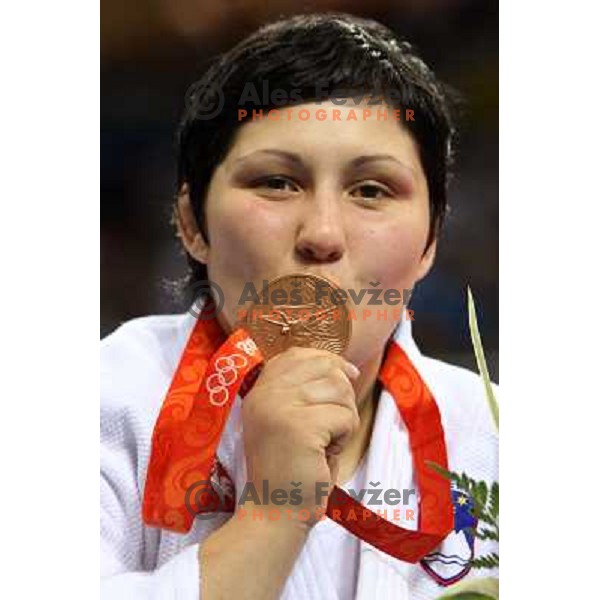 Lucija Polavder (SLO) winning bronze olympic medal in judo category +78 kg at Olympic games in Beijing, China 15.8.2008 