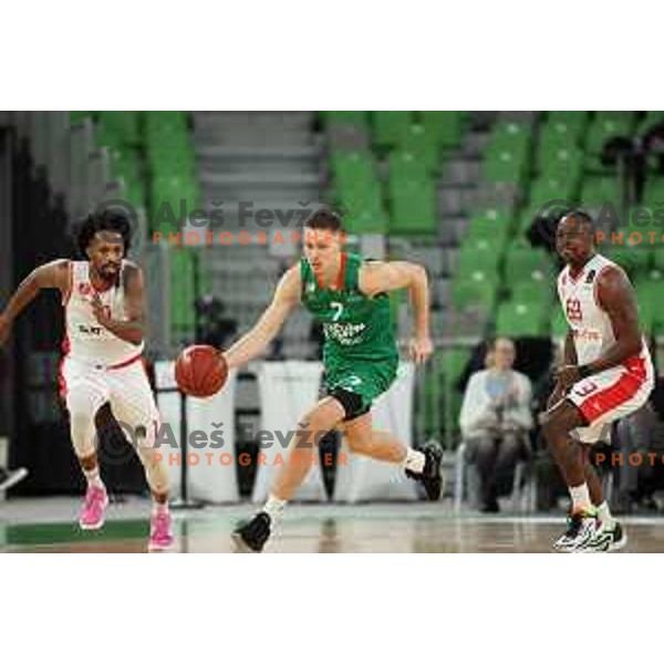 Gregor Glas in action during BKT EuroCup 2023-2024 regular season basketball match between Cedevita Olimpija (SLO) and Hapoel Shlomo (ISR) in Ljubljana, Slovenia on December 6, 2023