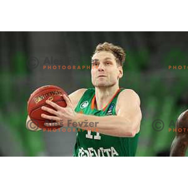 Jaka Blazic in action during BKT EuroCup 2023-2024 regular season basketball match between Cedevita Olimpija (SLO) and Hapoel Shlomo (ISR) in Ljubljana, Slovenia on December 6, 2023