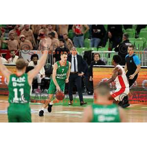 Gregor Glas in action during BKT EuroCup 2023-2024 regular season basketball match between Cedevita Olimpija (SLO) and Hapoel Shlomo (ISR) in Ljubljana, Slovenia on December 6, 2023