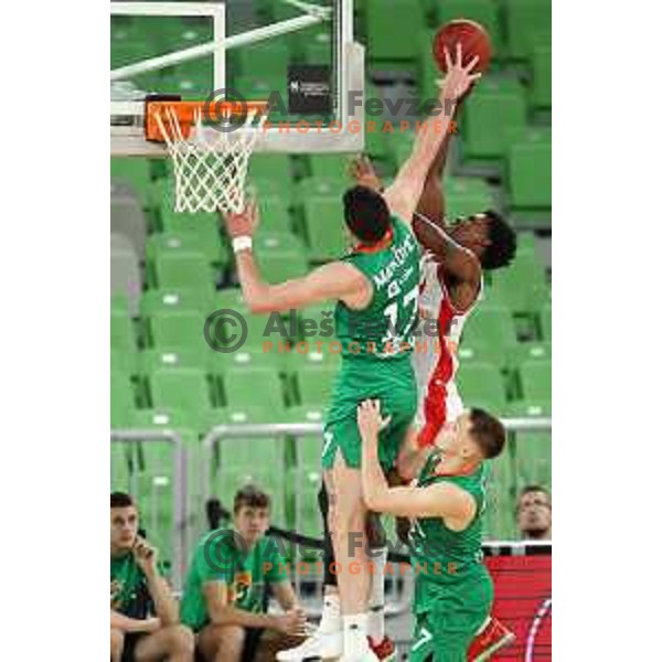 Karlo Matkovic in action during BKT EuroCup 2023-2024 regular season basketball match between Cedevita Olimpija (SLO) and Hapoel Shlomo (ISR) in Ljubljana, Slovenia on December 6, 2023