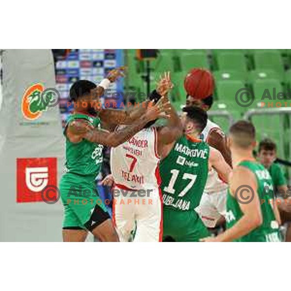 DJ Stewart in action during BKT EuroCup 2023-2024 regular season basketball match between Cedevita Olimpija (SLO) and Hapoel Shlomo (ISR) in Ljubljana, Slovenia on December 6, 2023 