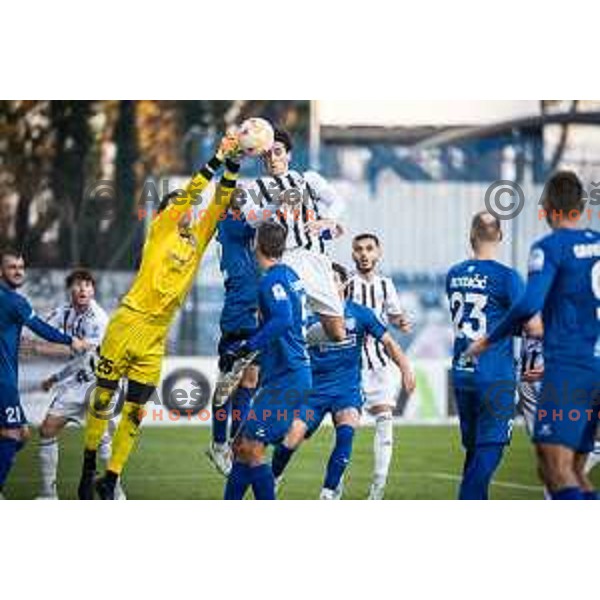 Rok Vodisek vs Nikola Jovicevic in action during Prva liga Telemach football match between Mura and Rogaska in Fazanerija, Murska Sobota, Slovenia on December 7, 2023. Photo: Jure Banfi