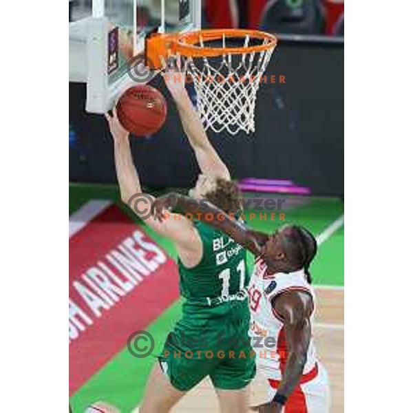 Jaka Blazic in action during BKT EuroCup 2023-2024 regular season basketball match between Cedevita Olimpija (SLO) and Hapoel Shlomo (ISR) in Ljubljana, Slovenia on December 6, 2023