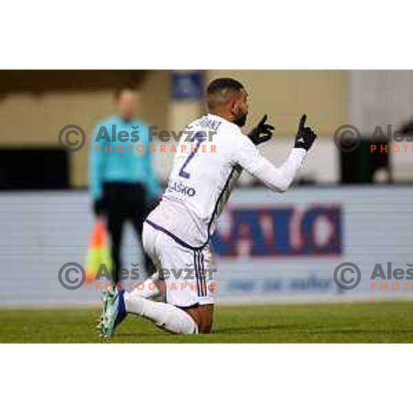 Halil Soudani celebrates a goal during Prva liga Telemach 2023/2024 football match between Radomlje and Maribor in Domzale, Slovenia on December 11, 2023