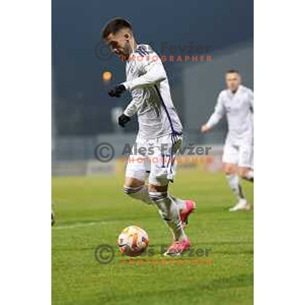 Arnel Jakupovic in action during Prva liga Telemach 2023/2024 football match between Radomlje and Maribor in Domzale, Slovenia on December 11, 2023