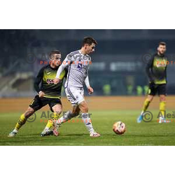 Marko Kolar in action during Prva liga Telemach 2023/2024 football match between Radomlje and Maribor in Domzale, Slovenia on December 11, 2023