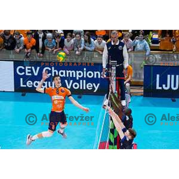 Luka Marovt of ACH Volley in action during CEV Champions League Volley 2024 Volleyball match between ACH Volley (SLO) and Tours Volleyball (FRA) in Tivoli Hall, Ljubljana, Slovenia on December 13, 2023