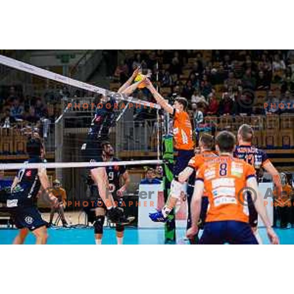 Nejc Najdic of ACH Volley in action during CEV Champions League Volley 2024 Volleyball match between ACH Volley (SLO) and Tours Volleyball (FRA) in Tivoli Hall, Ljubljana, Slovenia on December 13, 2023