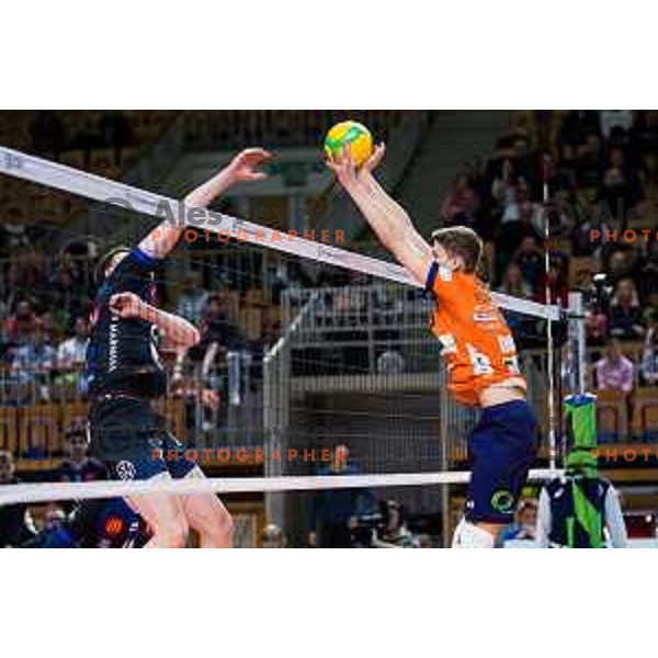 Nejc Najdic of ACH Volley in action during CEV Champions League Volley 2024 Volleyball match between ACH Volley (SLO) and Tours Volleyball (FRA) in Tivoli Hall, Ljubljana, Slovenia on December 13, 2023