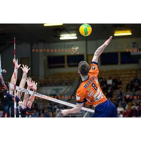 Luka Marovt of ACH Volley in action during CEV Champions League Volley 2024 Volleyball match between ACH Volley (SLO) and Tours Volleyball (FRA) in Tivoli Hall, Ljubljana, Slovenia on December 13, 2023