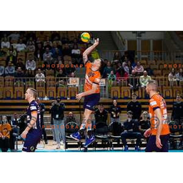 Nikola Gjorgiev of ACH Volley in action during CEV Champions League Volley 2024 Volleyball match between ACH Volley (SLO) and Tours Volleyball (FRA) in Tivoli Hall, Ljubljana, Slovenia on December 13, 2023