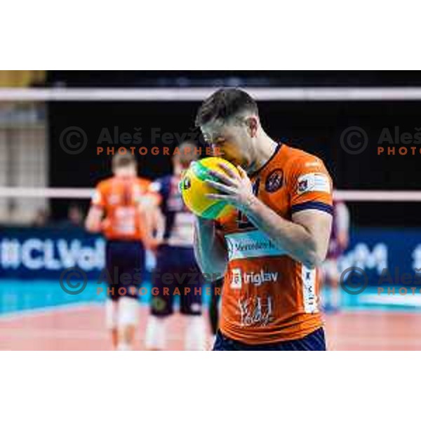 Nikola Gjorgiev of ACH Volley in action during CEV Champions League Volley 2024 Volleyball match between ACH Volley (SLO) and Tours Volleyball (FRA) in Tivoli Hall, Ljubljana, Slovenia on December 13, 2023