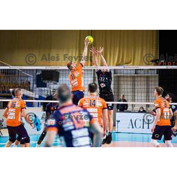 Danijel Koncilja of ACH Volley in action during CEV Champions League Volley 2024 Volleyball match between ACH Volley (SLO) and Tours Volleyball (FRA) in Tivoli Hall, Ljubljana, Slovenia on December 13, 2023