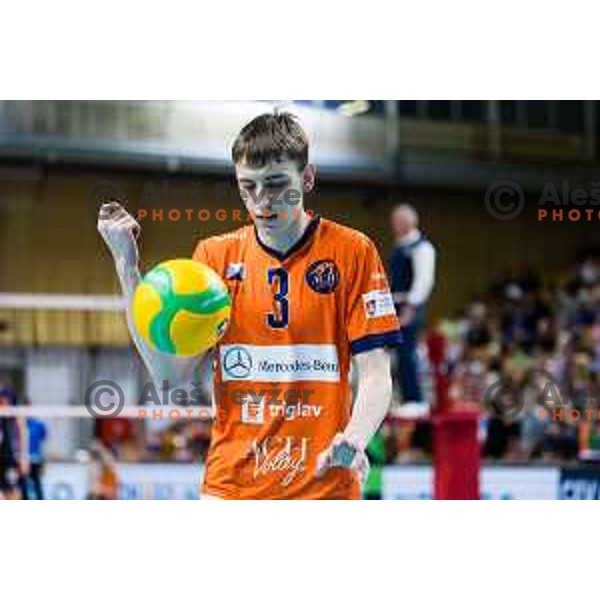 Jost Krzic of ACH Volley in action during CEV Champions League Volley 2024 Volleyball match between ACH Volley (SLO) and Tours Volleyball (FRA) in Tivoli Hall, Ljubljana, Slovenia on December 13, 2023