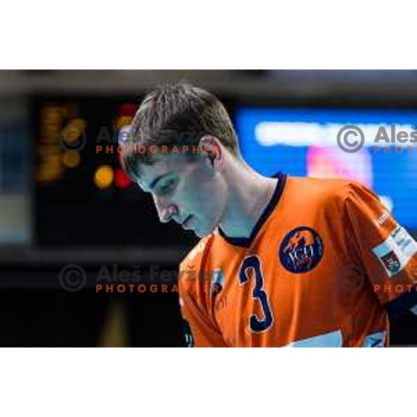 Jost Krzic of ACH Volley in action during CEV Champions League Volley 2024 Volleyball match between ACH Volley (SLO) and Tours Volleyball (FRA) in Tivoli Hall, Ljubljana, Slovenia on December 13, 2023