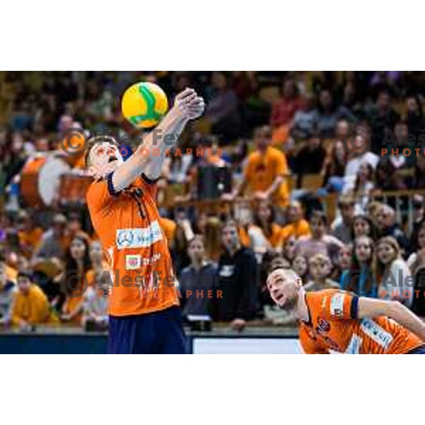 Nejc Najdic of ACH Volley in action during CEV Champions League Volley 2024 Volleyball match between ACH Volley (SLO) and Tours Volleyball (FRA) in Tivoli Hall, Ljubljana, Slovenia on December 13, 2023