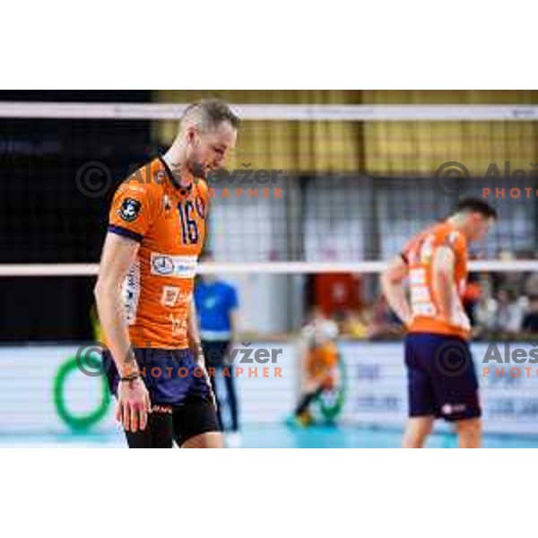 Jan Pokersnik of ACH Volley in action during CEV Champions League Volley 2024 Volleyball match between ACH Volley (SLO) and Tours Volleyball (FRA) in Tivoli Hall, Ljubljana, Slovenia on December 13, 2023