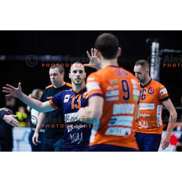 Jani Kovacic of ACH Volley in action during CEV Champions League Volley 2024 Volleyball match between ACH Volley (SLO) and Tours Volleyball (FRA) in Tivoli Hall, Ljubljana, Slovenia on December 13, 2023