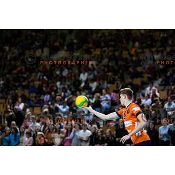 Nejc Najdic of ACH Volley in action during CEV Champions League Volley 2024 Volleyball match between ACH Volley (SLO) and Tours Volleyball (FRA) in Tivoli Hall, Ljubljana, Slovenia on December 13, 2023