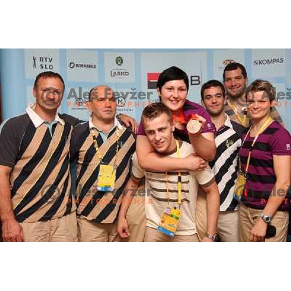 Lescak, Fabjan, Drkasic, Polavder, Sedej, Ceraj, Zolnir at the Reception in Slovenian house for Lucija Polavder who won bronze olympic medal in judo category +78 kg at olympic games in Beijing, China 15.8.2008 