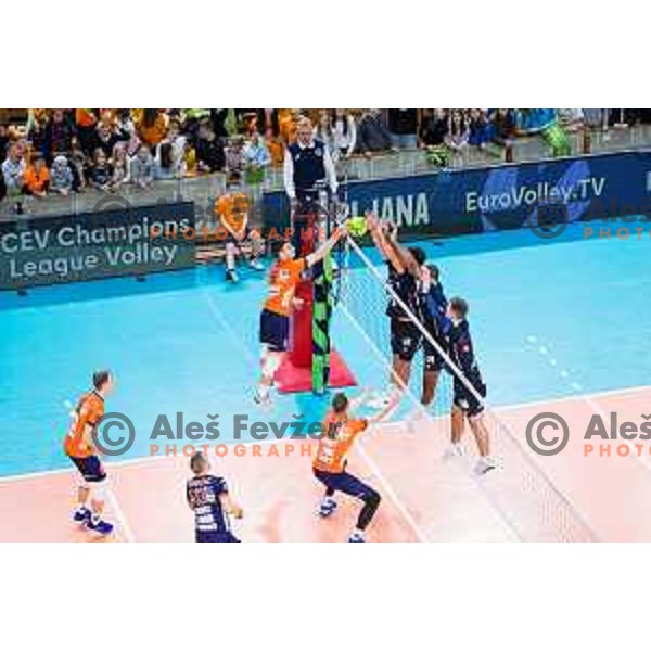 Luka Marovt of ACH Volley in action during CEV Champions League Volley 2024 Volleyball match between ACH Volley (SLO) and Tours Volleyball (FRA) in Tivoli Hall, Ljubljana, Slovenia on December 13, 2023