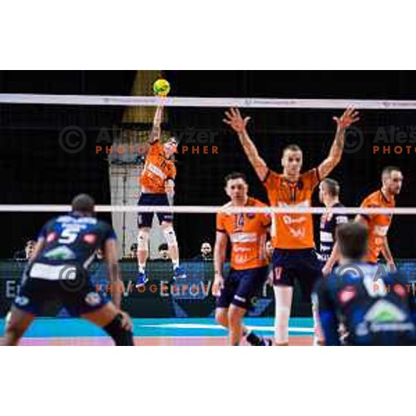 Nejc Najdic of ACH Volley in action during CEV Champions League Volley 2024 Volleyball match between ACH Volley (SLO) and Tours Volleyball (FRA) in Tivoli Hall, Ljubljana, Slovenia on December 13, 2023