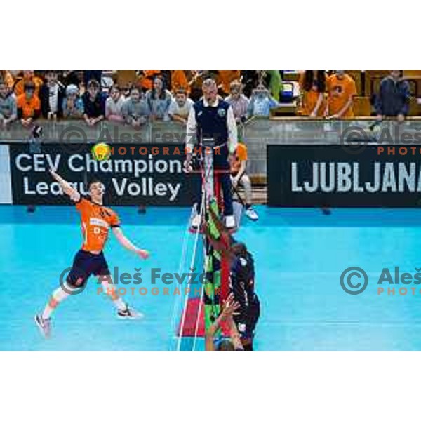 Luka Marovt of ACH Volley in action during CEV Champions League Volley 2024 Volleyball match between ACH Volley (SLO) and Tours Volleyball (FRA) in Tivoli Hall, Ljubljana, Slovenia on December 13, 2023