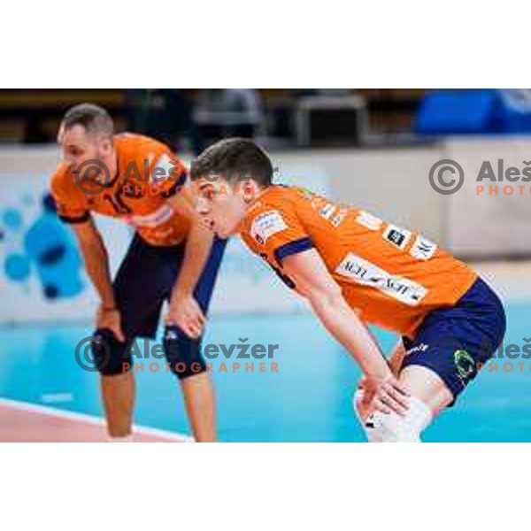 Luka Marovt of ACH Volley in action during CEV Champions League Volley 2024 Volleyball match between ACH Volley (SLO) and Tours Volleyball (FRA) in Tivoli Hall, Ljubljana, Slovenia on December 13, 2023