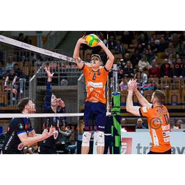 Nejc Najdic of ACH Volley in action during CEV Champions League Volley 2024 Volleyball match between ACH Volley (SLO) and Tours Volleyball (FRA) in Tivoli Hall, Ljubljana, Slovenia on December 13, 2023