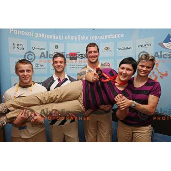 Draksic, sedej, Ceraj, Polavder and zolnir at the Reception in Slovenian house for Lucija Polavder who won bronze olympic medal in judo category +78 kg at olympic games in Beijing, China 15.8.2008 