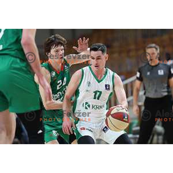 Jan Span of Krka in action during ABA League 2023-2024 regular season basketball match between Cedevita Olimpija and Krka in Ljubljana, Slovenia on December 16, 2023