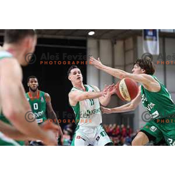 Jan Span of Krka in action during ABA League 2023-2024 regular season basketball match between Cedevita Olimpija and Krka in Ljubljana, Slovenia on December 16, 2023