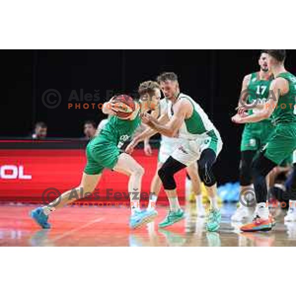 in action during ABA League 2023-2024 regular season basketball match between Cedevita Olimpija and Krka in Ljubljana, Slovenia on December 16, 2023