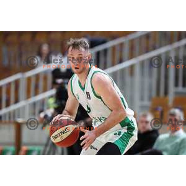 in action during ABA League 2023-2024 regular season basketball match between Cedevita Olimpija and Krka in Ljubljana, Slovenia on December 16, 2023