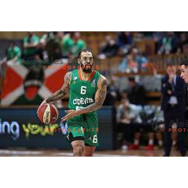 in action during ABA League 2023-2024 regular season basketball match between Cedevita Olimpija and Krka in Ljubljana, Slovenia on December 16, 2023