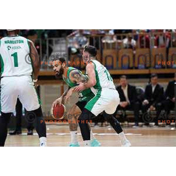 in action during ABA League 2023-2024 regular season basketball match between Cedevita Olimpija and Krka in Ljubljana, Slovenia on December 16, 2023