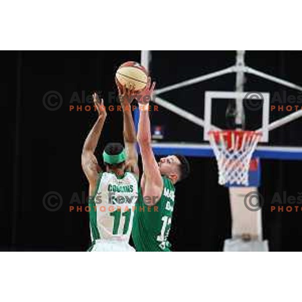 in action during ABA League 2023-2024 regular season basketball match between Cedevita Olimpija and Krka in Ljubljana, Slovenia on December 16, 2023